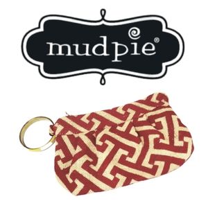 Mud Pie Hands Free Burgundy Red & Tan Jute Clutch Wristlet with Removable Bangle